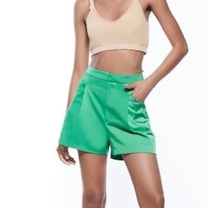 NWOT green Zara satin shorts